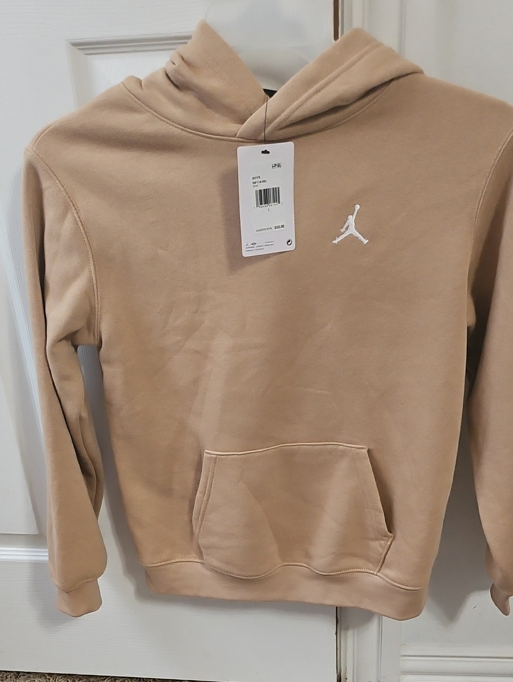 Jordan Tan Kids Pullover Hoodie with White Jumpman